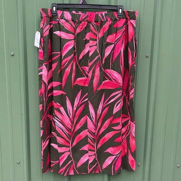 Women's Hawaiian Tropical Print Linen-Blend Slip Skirt with Side Slit, Size XL - Picture 3 of 12
